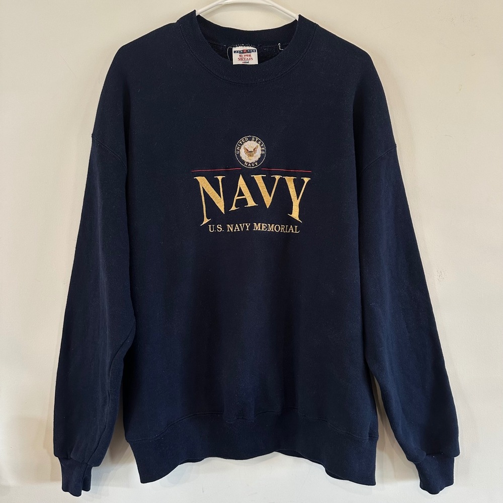 VTG US Navy Memorial Embroidered Sweatshirt Navy Blue XL Gorpcore Military Wear
